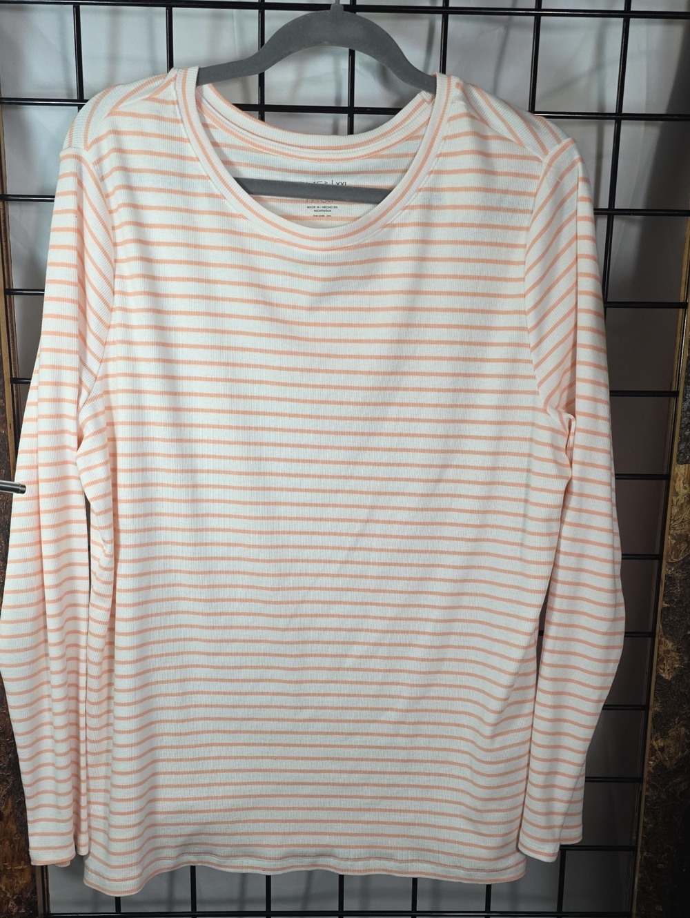 Time and Tru Pink and White Striped Long-Sleeve Tee